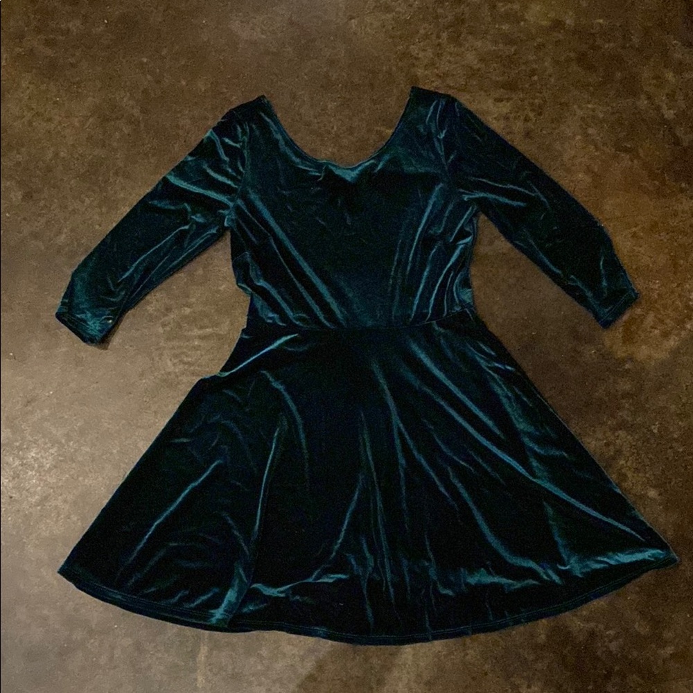 Women's Long Sleeve Velvet Fit & Flare Dress - Dark Teal